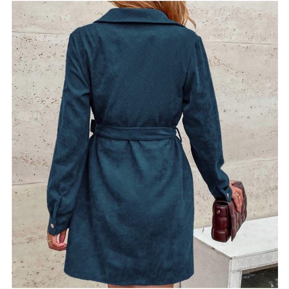 Corduroy Button Down Belted Long Sleeve Shirt Dress - Picture 6 of 10